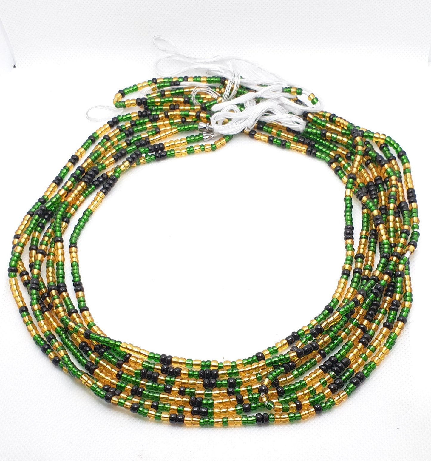 Green Black and Gold Waist Beads|On Sale Belly Chain Weight control African beads|belly beads| Ghana beads| Weight Tracker| Jamaican Flag
