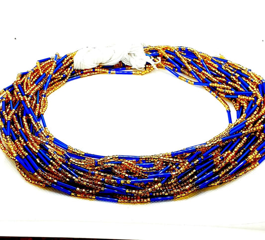 Blue and Gold Waist Beads|On Sale Belly Chain Weight control African beads|belly beads| Ghana beads| Weight Tracker