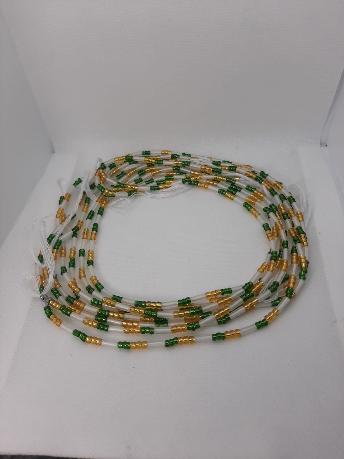 White Gold And Green Glow in the Dark Waist Beads|On Sale Belly Chain Weight control African beads|belly beads| Ghana beads| Weight Tracker