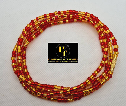 Red And God Waist Beads|On Sale Belly Chain Weight control African beads|belly beads| Ghana beads| Weight Tracker| Nigerian waist beads