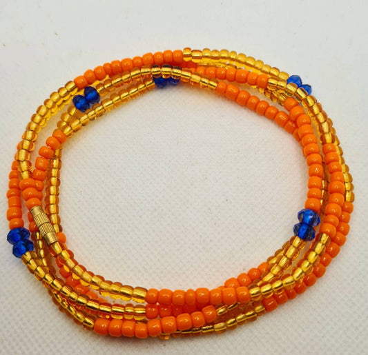 Gold and Orange Waist Beads|On Sale Belly Chain Weight control African beads|belly beads| Ghana beads| Weight Tracker| Nigerian waist beads