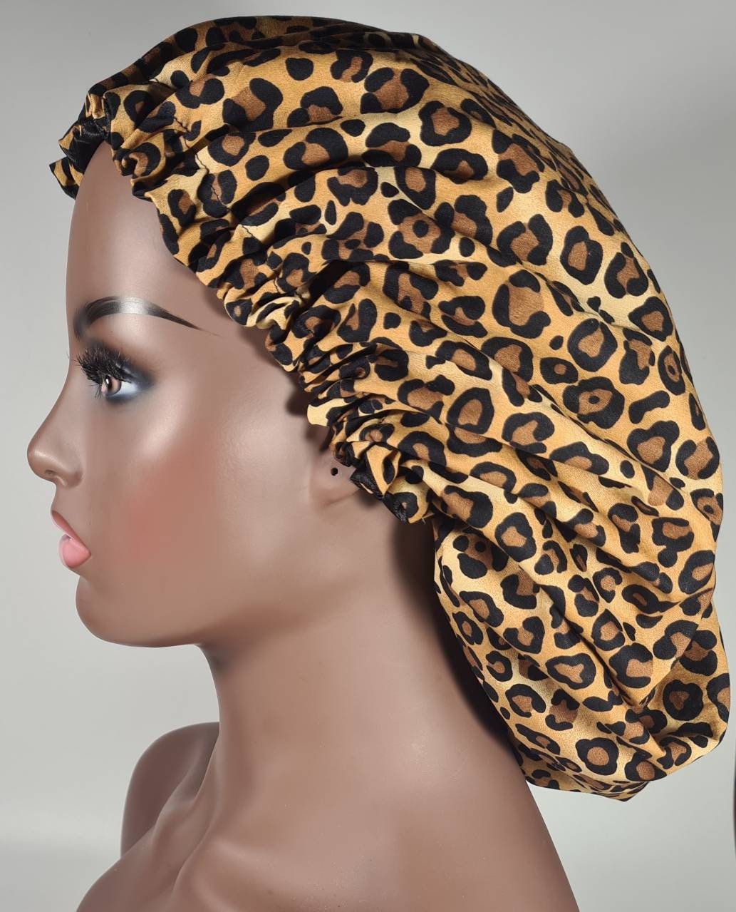 Leopard Print Bonnet, Silky Satin bonnet, Elasticated, Sleep Hat Bonnet, Headscarf. Night Sleep, Protecting Hairstyle,