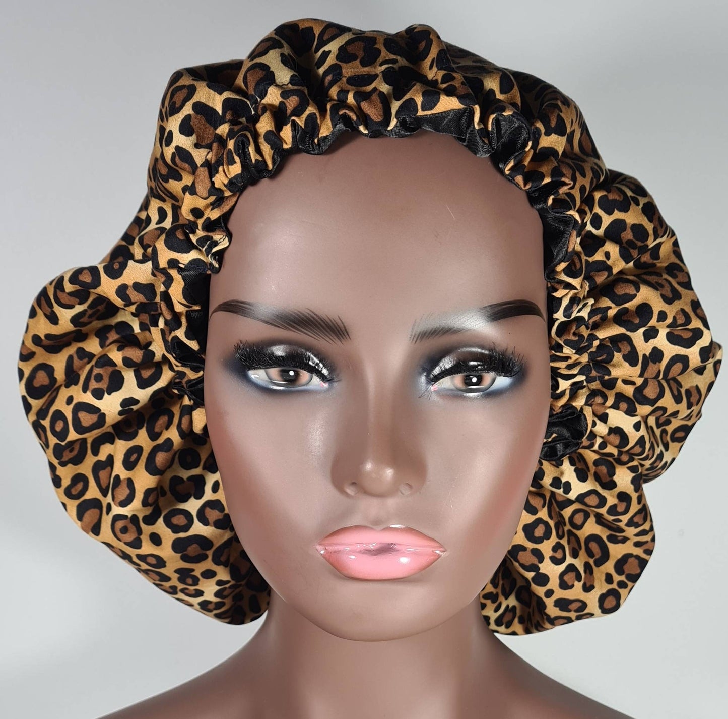 Leopard Print Bonnet, Silky Satin bonnet, Elasticated, Sleep Hat Bonnet, Headscarf. Night Sleep, Protecting Hairstyle,