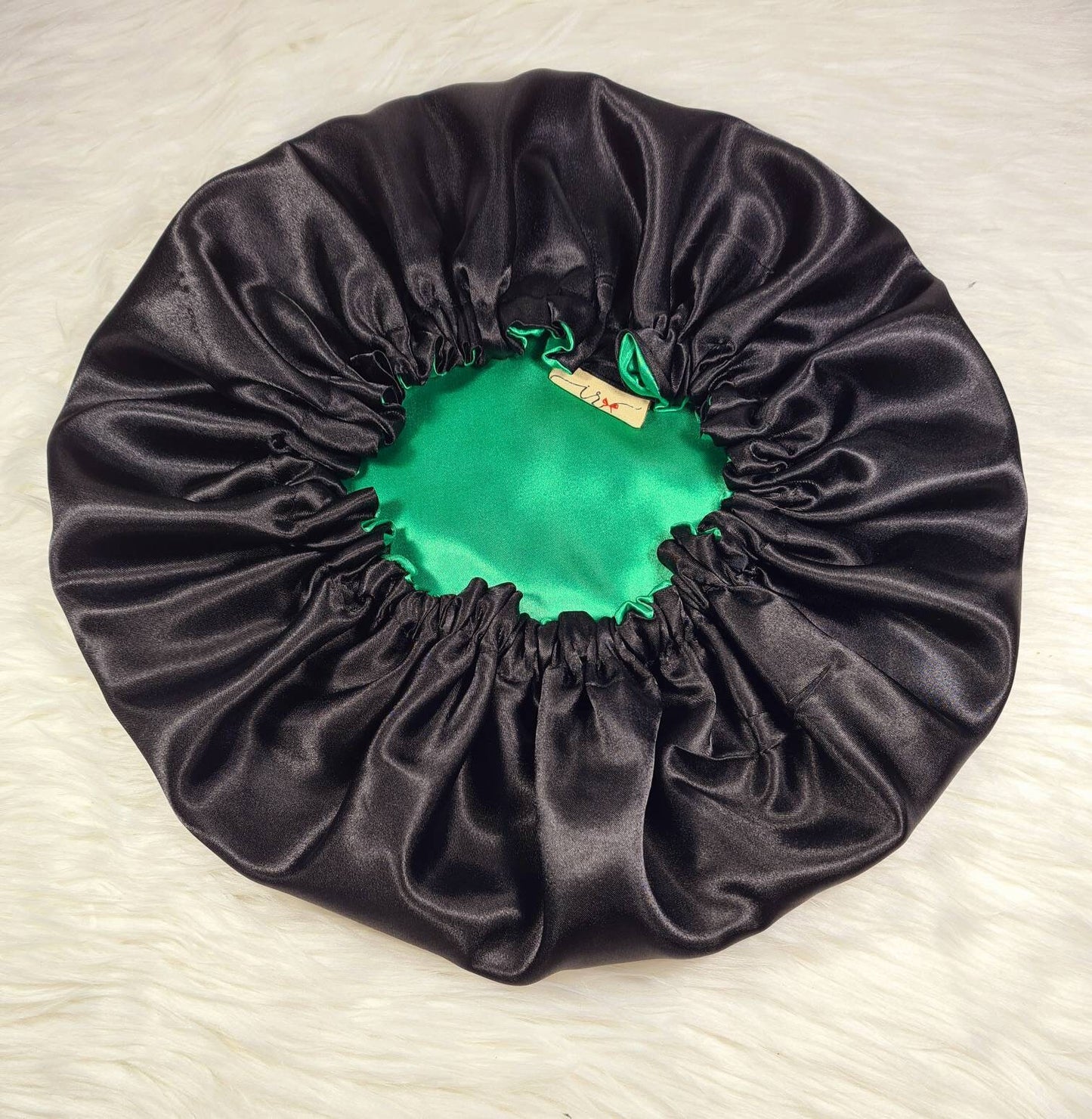 Green Reversible Satin hair bonnet  Satin Elasticated, Sleep Hat Bonnet, Headscarf. Night Sleep, Protecting Hairstyle,