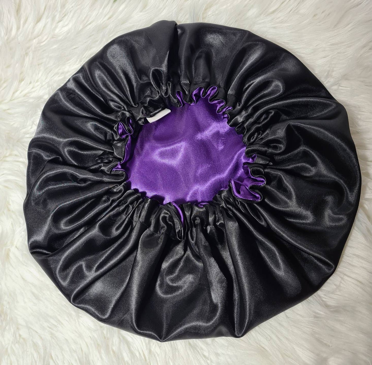 Deep Purple And Black Reversible Satin hair bonnet|Satin Elasticated, Sleep Hat Bonnet, Headscarf. Night Sleep, Protecting Hairstyle,