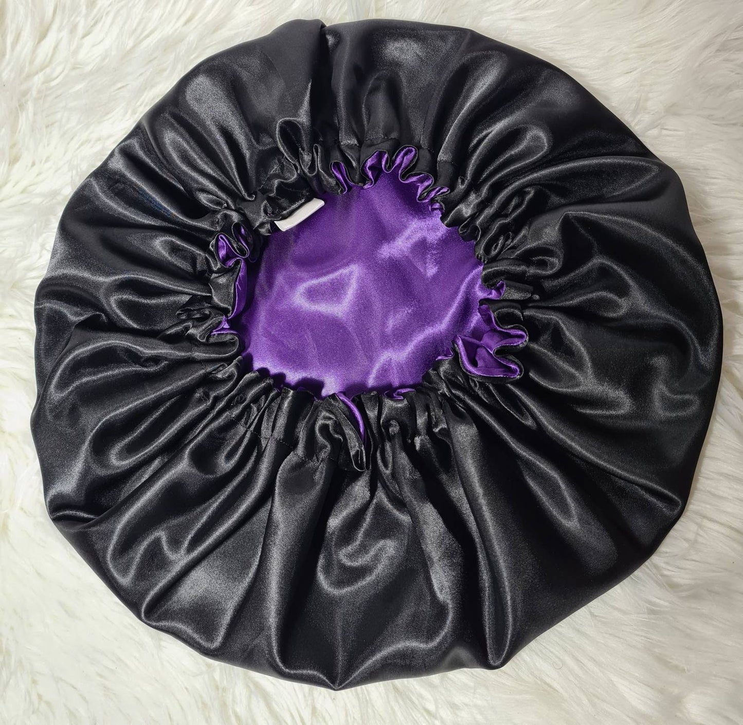 Deep Purple And Black Reversible Satin hair bonnet|Satin Elasticated, Sleep Hat Bonnet, Headscarf. Night Sleep, Protecting Hairstyle,