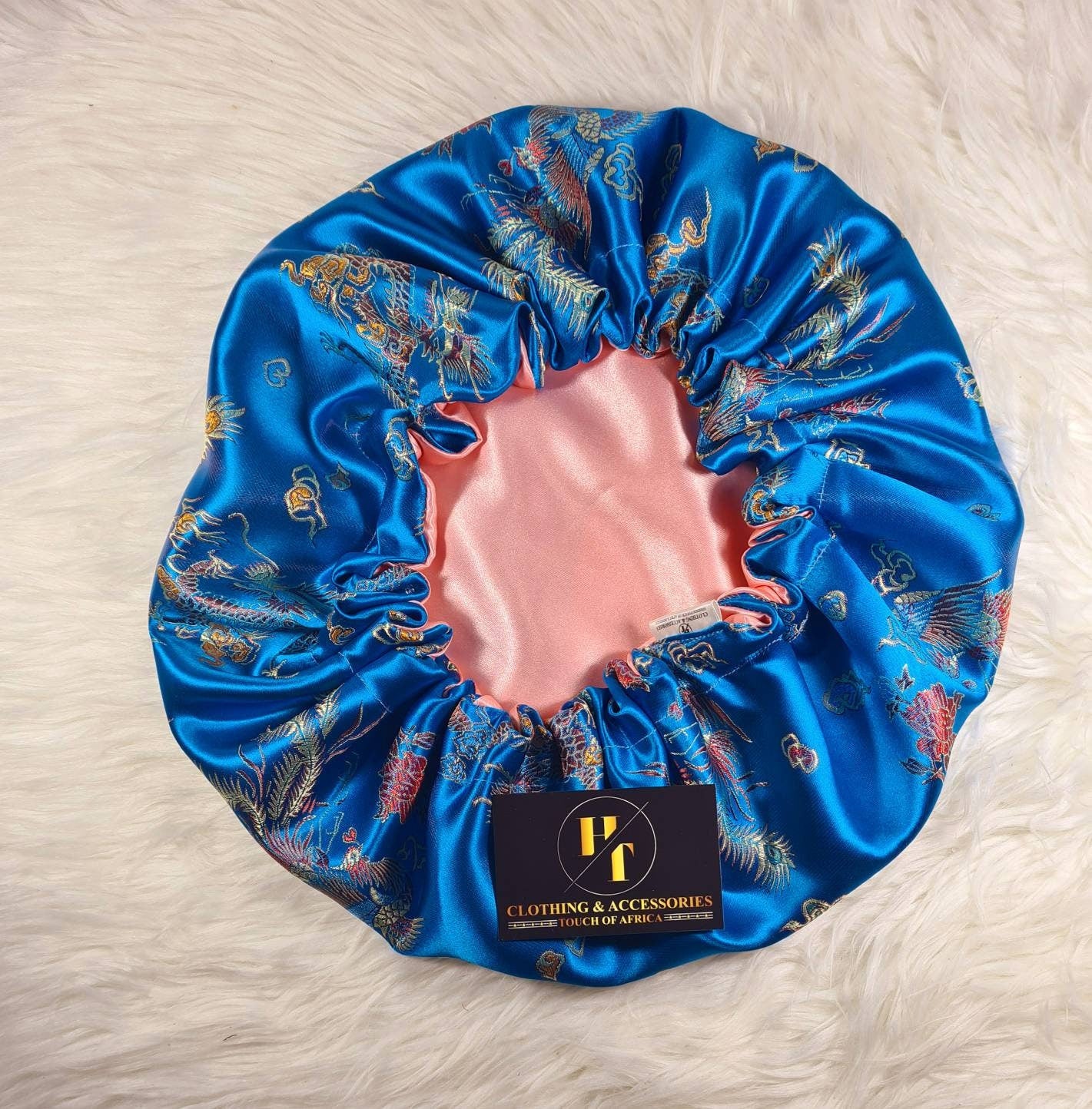 Turquoise Chinese Print Satin Bonnet| Limited Edition