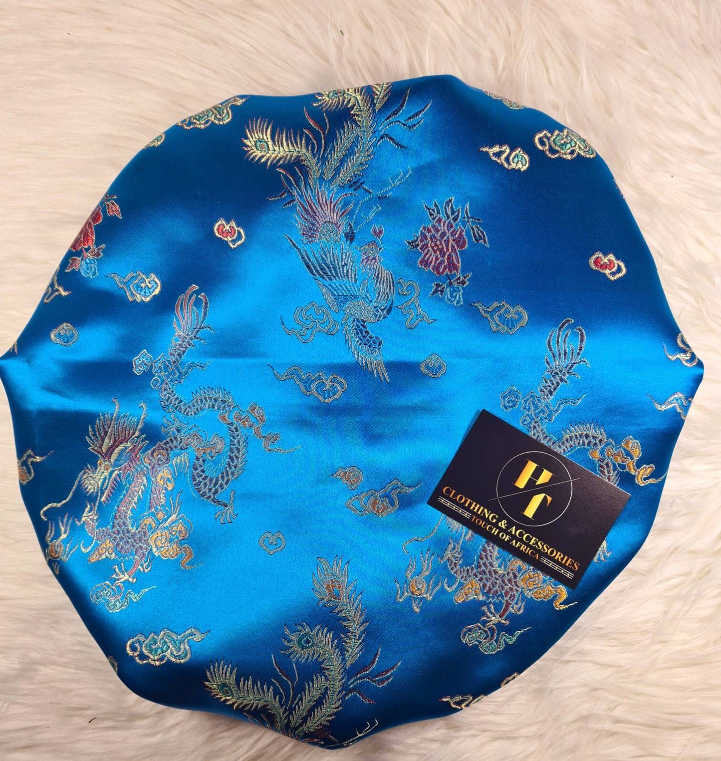 Turquoise Chinese Print Satin Bonnet| Limited Edition