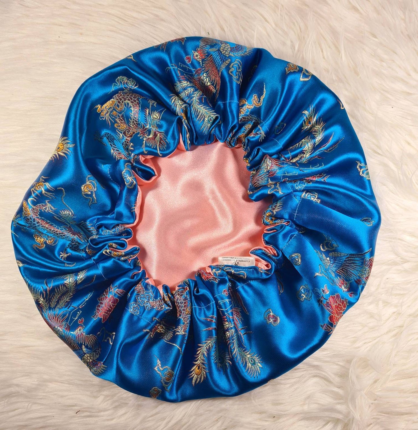 Turquoise Chinese Print Satin Bonnet| Limited Edition