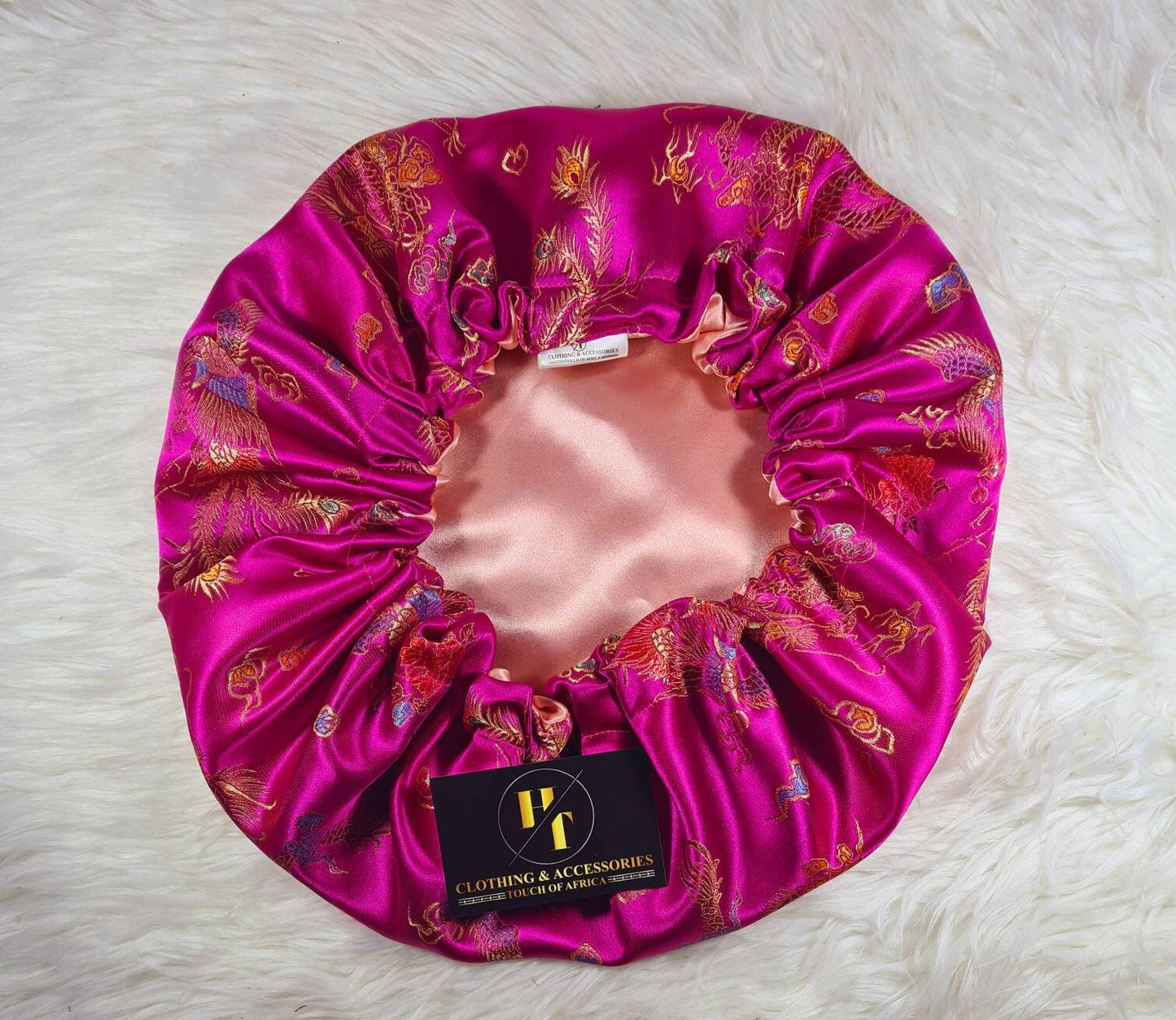 Cerise Pink Chinese Print Satin Bonnet| Limited Edition