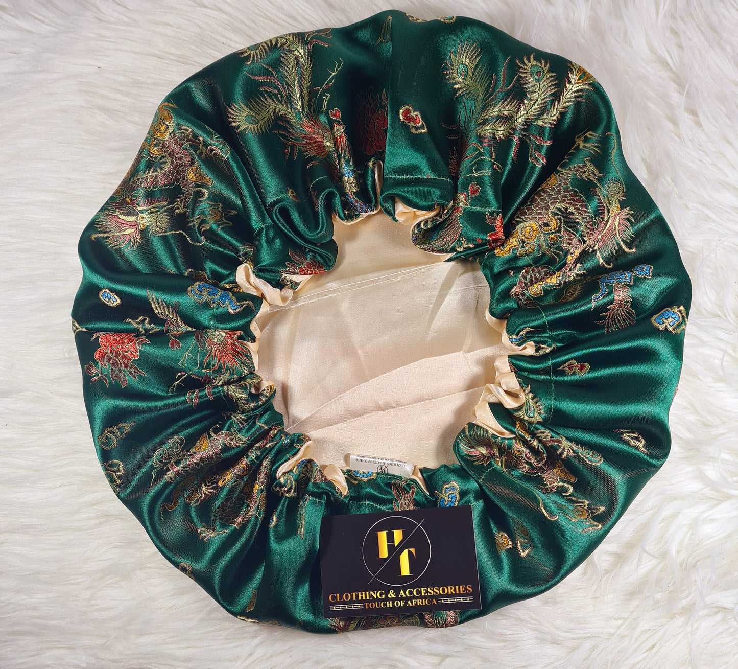 Green Chinese Print Satin Bonnet| Limited Edition