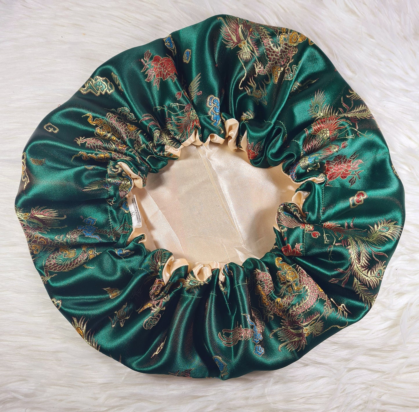 Green Chinese Print Satin Bonnet| Limited Edition