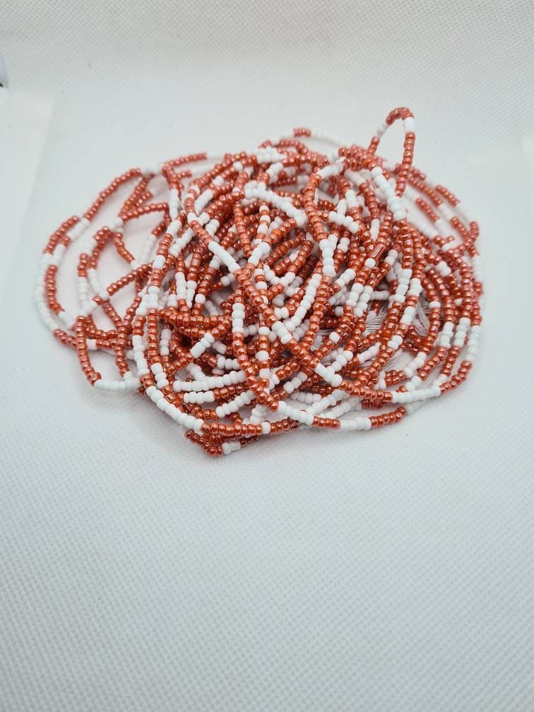 White And Peach Waist Beads|On Sale Belly Chain Weight control African beads|belly beads| Ghana beads| Weight Tracker/ Nigerian waist beads