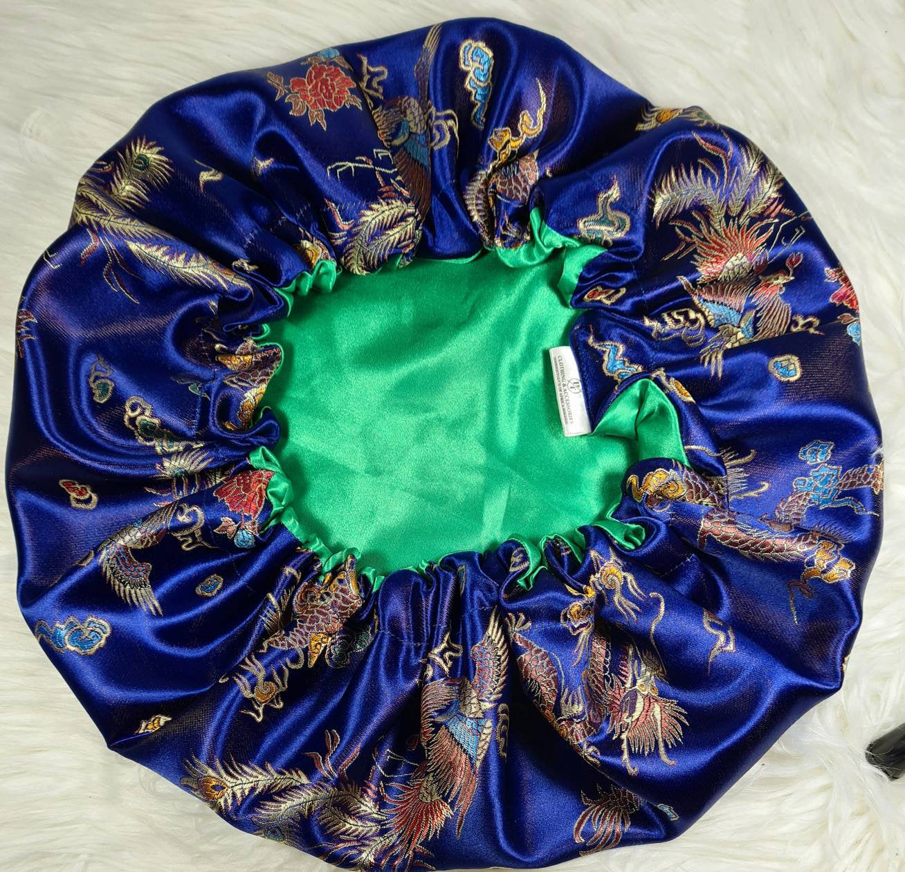 Royal Blue Chinese Print Satin Bonnet| Limited Edition