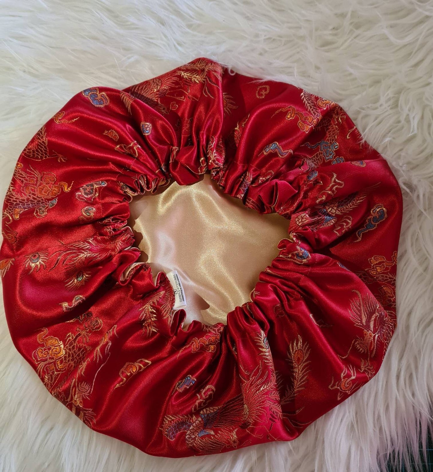 Red Chinese Print Satin Bonnet| Limited Edition