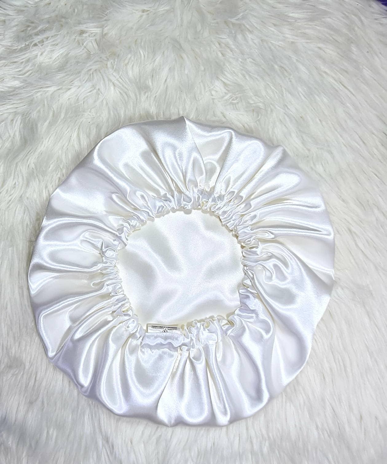 White Reversible Satin hair bonnet|Satin Elasticated, Sleep Hat Bonnet, Headscarf. Night Sleep, Protecting Hairstyle, Gift for Wedding.