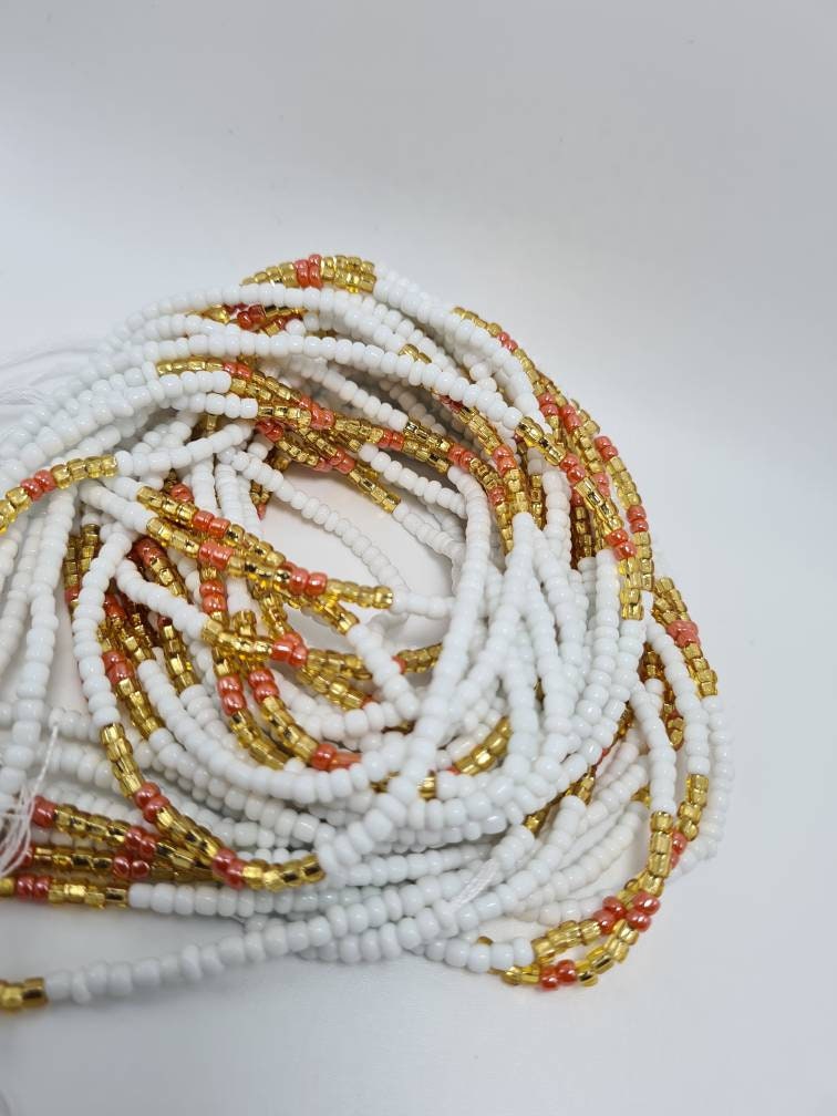 White and Gold Waist Beads|On Sale Belly Chain Weight control African beads|belly beads| Ghana beads|Weight Tracker|Small waist beads