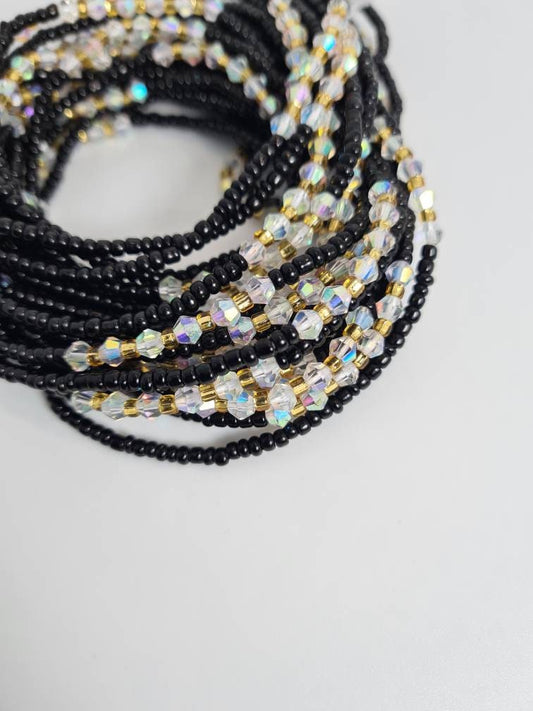 Black And Diamond Waist Beads|On Sale Belly Chain Weight control African beads|belly beads| Ghana beads| Weight Tracker|Small waist beads