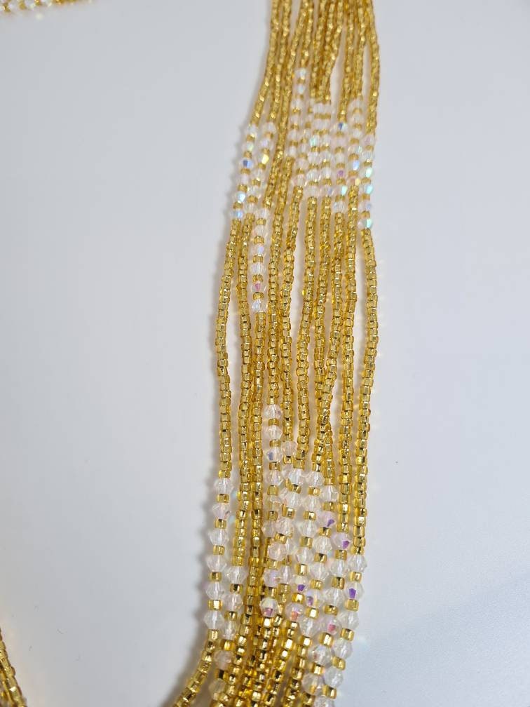 Gold and Diamond Waist Beads| Belly Chain Weight control African beads|belly beads| Ghana Waist beads| Weight Tracker Beads| Nigerian Beads