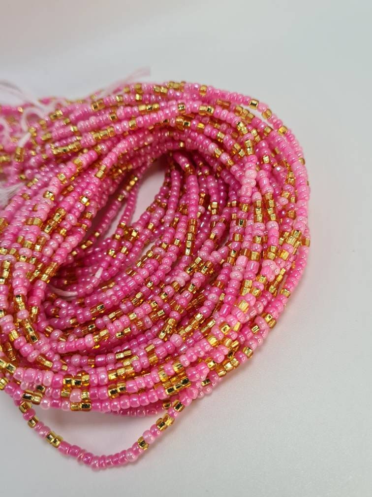 Pink and Gold Waist Beads|On Sale Belly Chain Weight control African beads|belly beads| Ghana beads| Weight Tracker| Nigerian waist beads