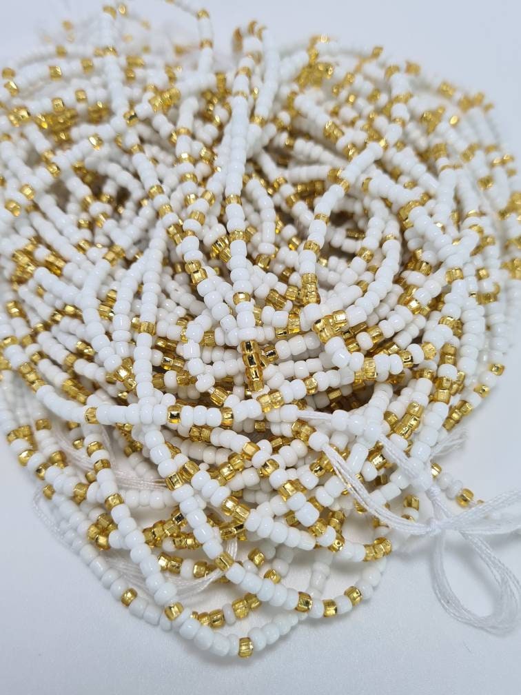 White and Gold Waist Beads|On Sale Belly Chain Weight control African beads|belly beads| Ghana beads| Weight Tracker| Nigerian waist beads