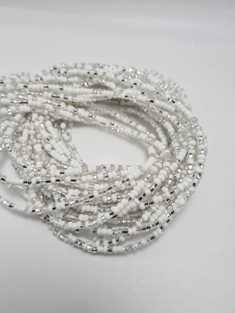 White and sliver Waist Beads - On Sale Belly Chain - Weight control African beads|belly beads - Ghana beads - Weight Tracker