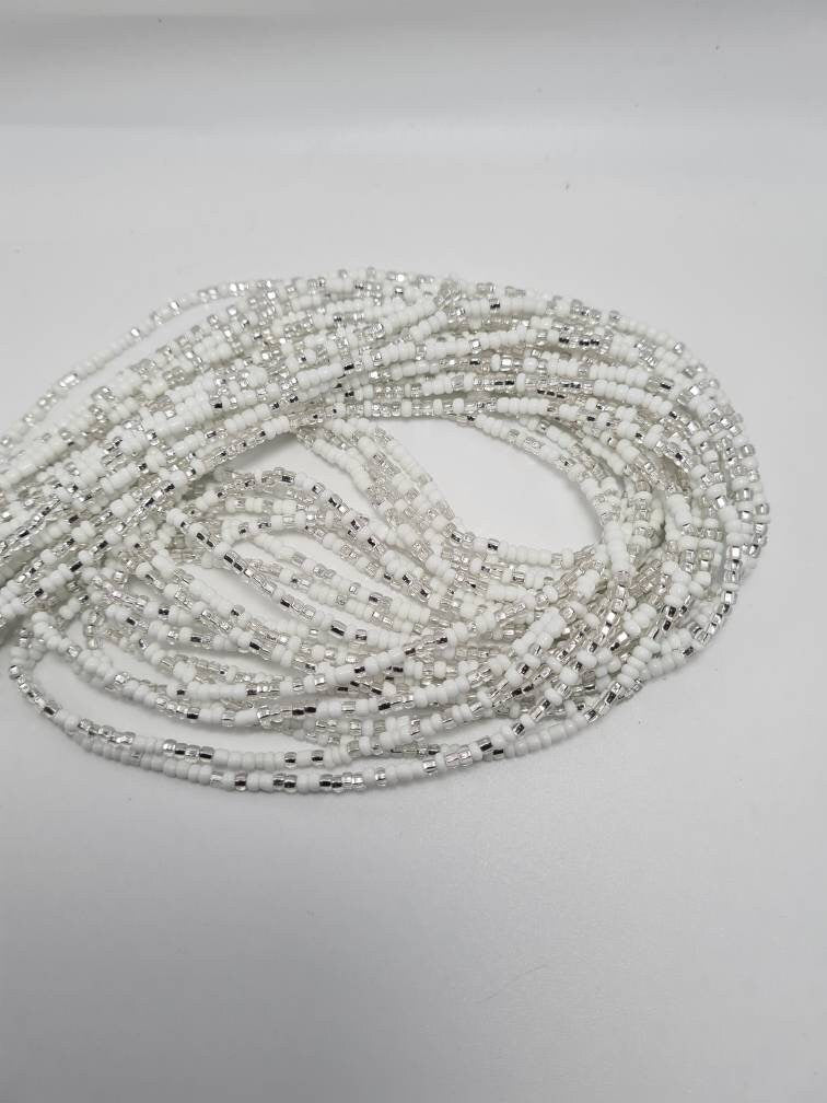 White and sliver Waist Beads - On Sale Belly Chain - Weight control African beads|belly beads - Ghana beads - Weight Tracker