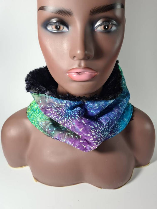 Tie and dye print scarf, Gentle Faux Fur Lined, Winter Scatf, Round Neck Scarf, unisex wamer scarf, Warm Fleece Tube Scarf.