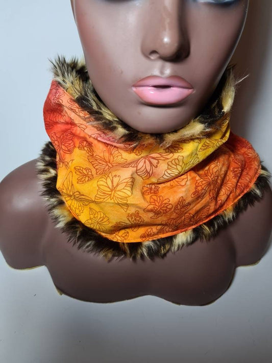 Tie and dye print scarf, Gentle Faux Fur Lined, Winter Scatf, Round Neck Scarf, unisex wamer scarf, Warm Fleece Tube Scarf.